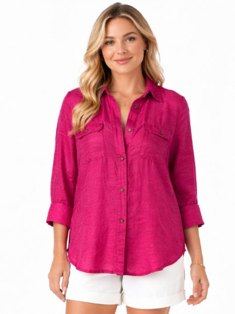 Ralph Lauren Silk Shirt Size XL Magenta Fuchsia Button-Up Chic Workwear